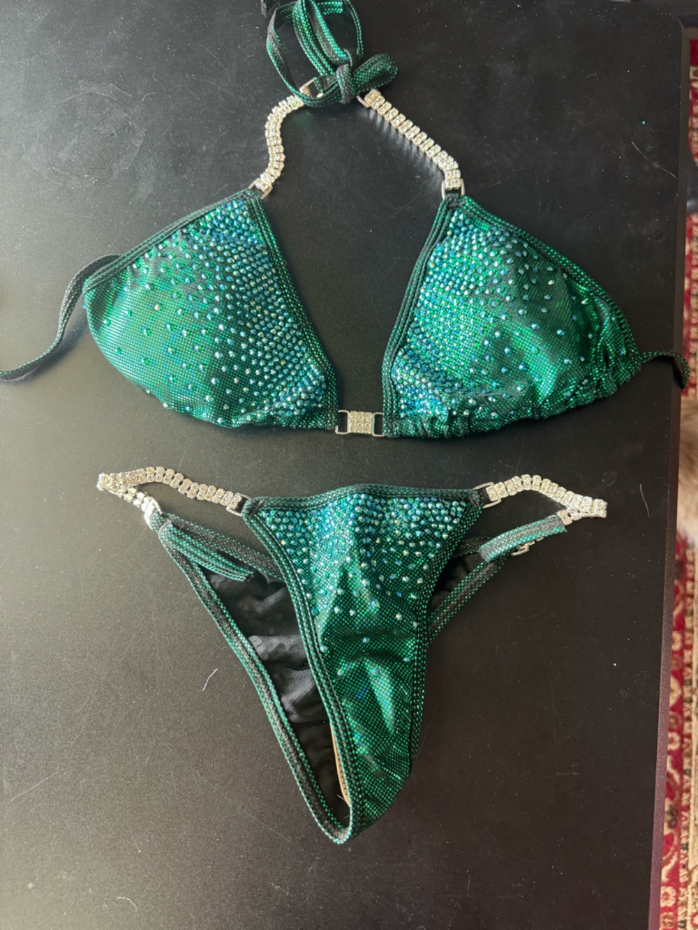 Emerald Green Rhinestone Triangle Bikini Set - Picture 3 of 4